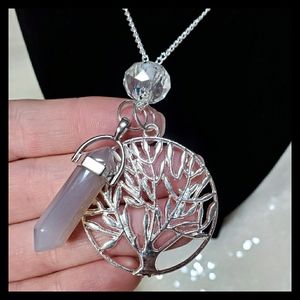 Smokey Quartz Chakra and Tree of Life Necklace